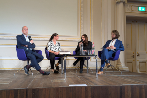Podium mit Jens Bisky, Nadine Freund, Jutta Braun und Gunnar Take
