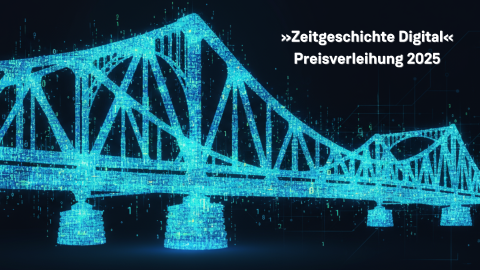 Grafik zur »Zeitgeschichte Digital«-Presiverleihung 2025 mit digitaliserter Glienicker Brücke