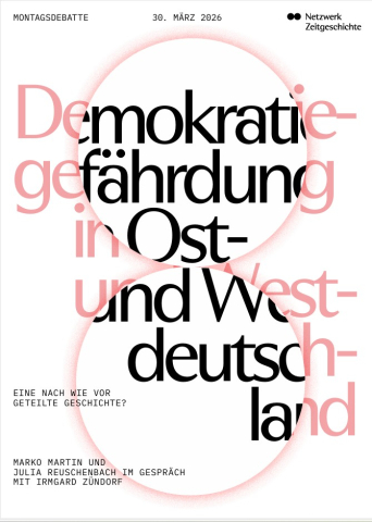 Grafisch gestaltetes Poster das ausschließlich mit Text die Veranstaltung Montagsdebatte am 30. März 2026 ankündigt.