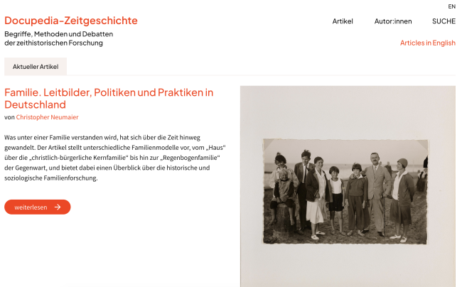 Screenshot der Homepage von Docupedia Zeitgeschichte