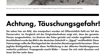 Zeitung zur Ausstellung „Auf beiden Seiten der Barrikade. Fotografie und Kriegsberichterstattung im Warschauer Aufstand 1944“ Fotocredit: Berliner Landeszentrale für politische Bildung / Ullstein Bild