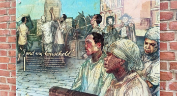 Kreuz und quer, "Freedom and Slavery in the Making of a New Nation" exhibit panel at the President's House Site in Philadelphia, Pennsylvania, USA, 24.06.2022. Quelle: Wikimedia Commons CC0 1.0 Universal Public Domain Dedication.