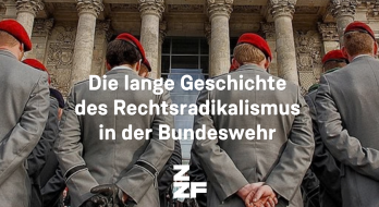 Podcast-Cover mit Bundeswehr-Soldaten, die vor dem Reichstag in Berlin stehen 