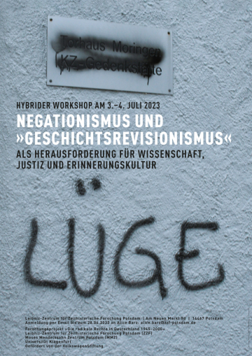 Plakat zum hybriden Workshop "Negationismus und 'Geschichtsrevisionismus'"