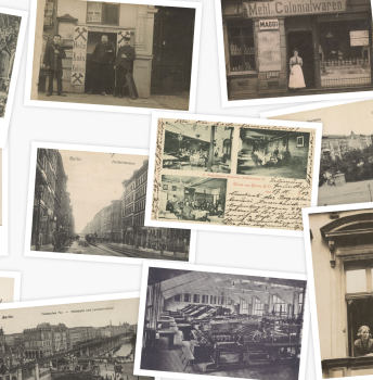 Eine Sammlung von Postkarten aus Berlin-Kreuzberg, aus der Zeit vor 1945.