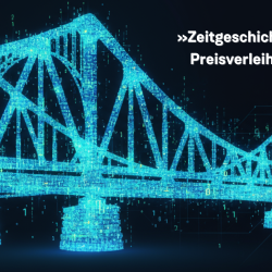 Grafik zur »Zeitgeschichte Digital«-Presiverleihung 2025 mit digitaliserter Glienicker Brücke